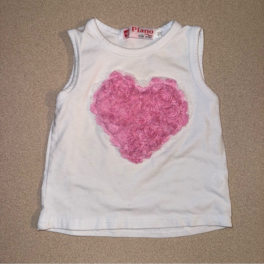 Tank girls size 70 (6-12 months) white with pink floral heart